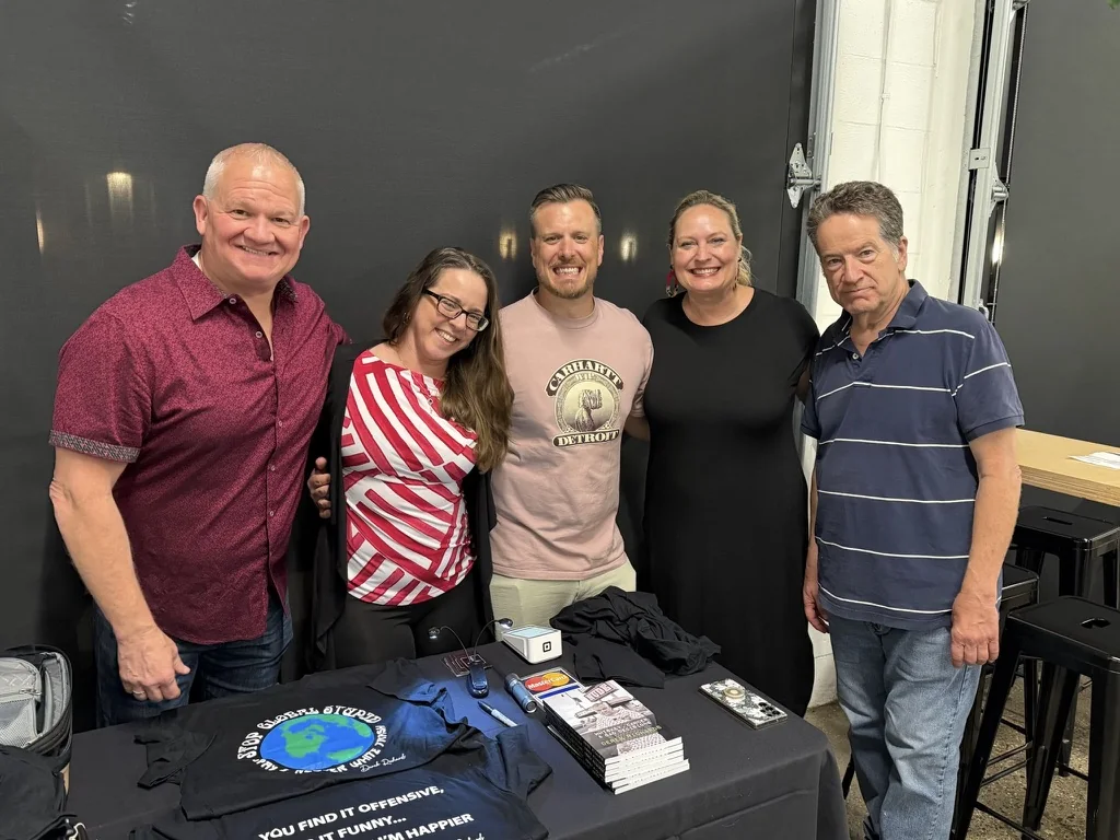 Performers and friends together after the sold-out July comedy show
